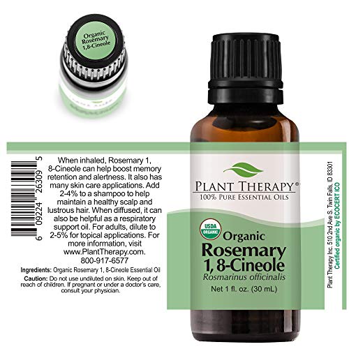 Plant Therapy Organic Rosemary Essential Oil 100% Pure, Usda Certified Organic, Undiluted, Natural Aromatherapy, Therapeutic Grade 30 Ml (1 Oz) #TOP5