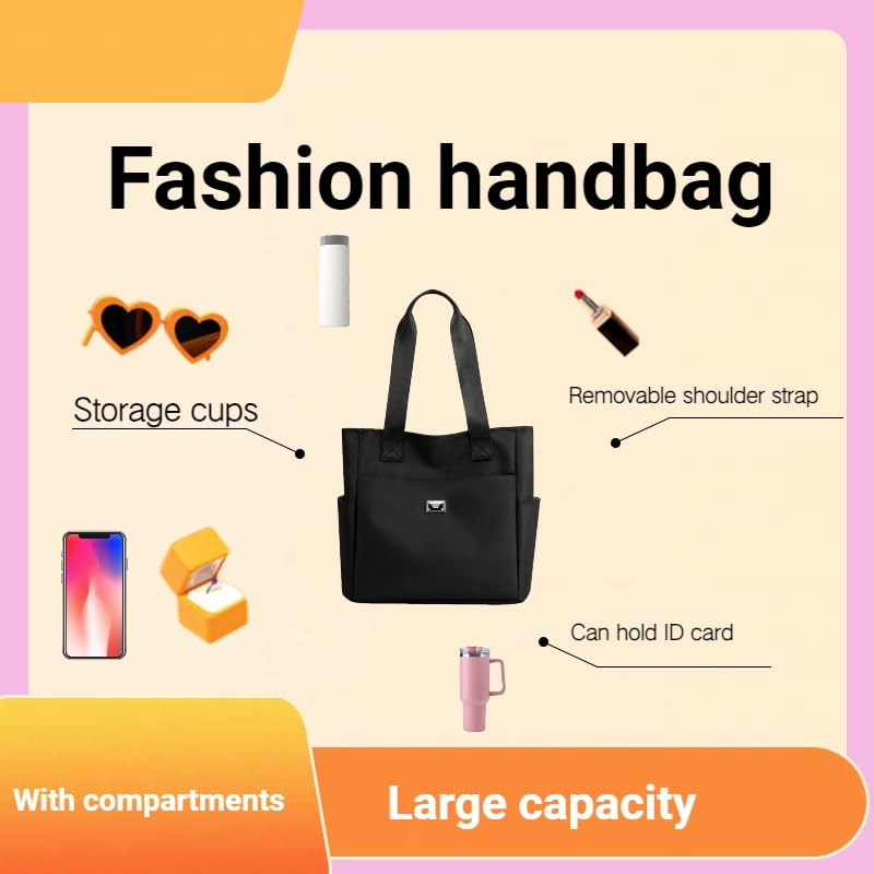 Large Capacity Water Repellent Multi Pocket Nylon Shoulder Bag With Zipper,For Work Travel Storage Handbag4