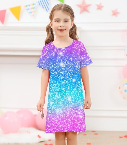 Little Girls Dress Summer Short Sleeve T-Shirt Dress Cute Print Casual Sundress 2-7 Years2
