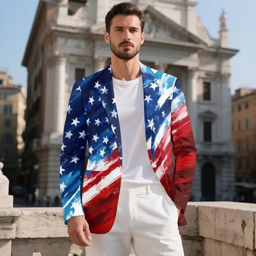 4th of July Mens Print Blazers One Button Tuxedo Jacket with Lining, Comfort, Luxury, for Wedding, Gathering2