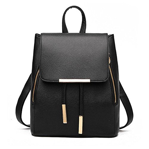 Women Backpack Purse PU Washed Leather Large Capacity Ladies Rucksack Shoulder Bag (Black 4)