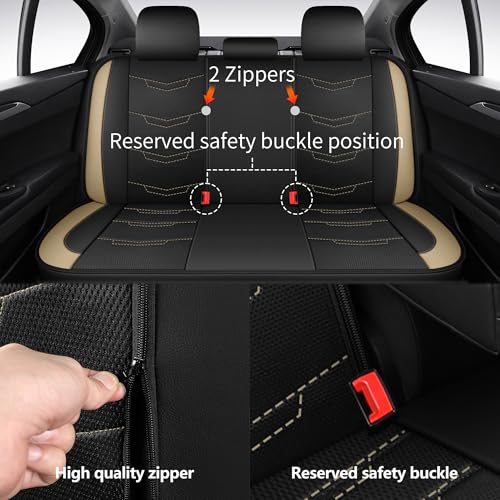 Image of HChengkikz Car Seat Cover, Breathable and Sporty (Black + Beige)