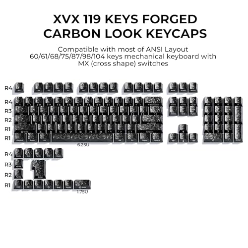Image of XVX Black Keycaps, Forged Carbon-Look Cherry Profile Keycap Set, 119-Key Keyboard Keycaps Compatibility with ANSI Layout MX Switches Mechanical Keyboard
