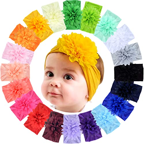Image of WillingTee 20 Colors 4 Inch Chiffon Flower Baby Girls Headbands Soft Elastic Nylon Hairbands Baby Bows Hair Accessories for Baby Girls Newborns Infants Toddlers