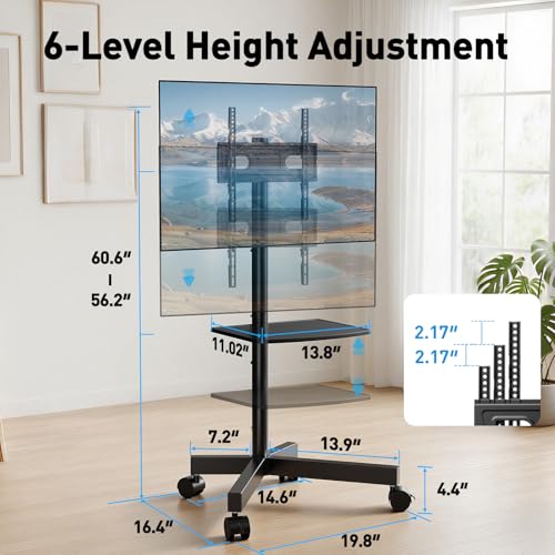 Image of PERLESMITH Rolling TV Stand for 23-63 Inch Flat /Curved Screen TVs up to 88 lbs, Mobile TV Stand on Wheels, Portable TV Stand with Tilt & Height Adjustable,Outdoor TV Stand Max VESA 400x400mm PSTVMC10