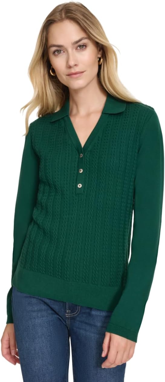 Nautica Womens V-Neck Cable Polo Long Sleeve - Image 2