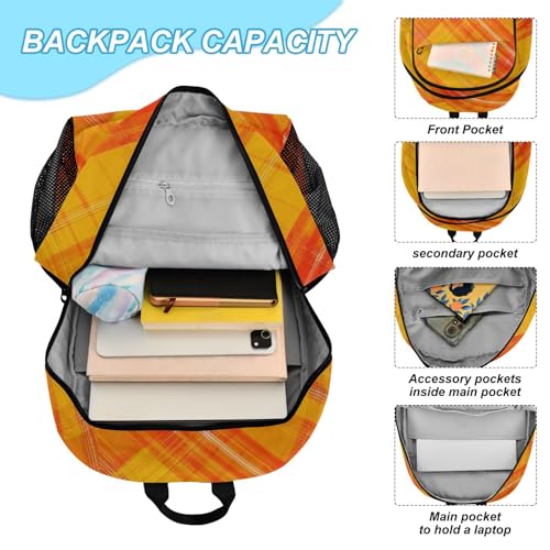 susiyo 2 in 1 Backpack Set with Insulated Lunch Bag Orange Plaid Pattern School Bags for Kids Travel School Backpack Set for Boys Girls Teens adult4