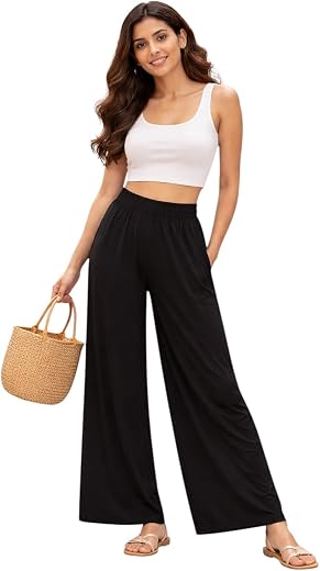 FYD PREMIUM WEAR Women Solid Black Palazzo Pants | Wide Leg Fit | High Waist Elasticated Waistband Casual (in, Alpha, 2XL,...