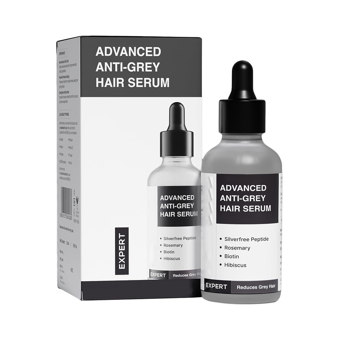 Advanced Anti Grey Hair Serum | Reduces Hair Greying | Silverfree Peptide + Biotin + Rosemary | Fast Absorbing, Odorless, Non-Sticky | Clinically proven formula For Men & Women |