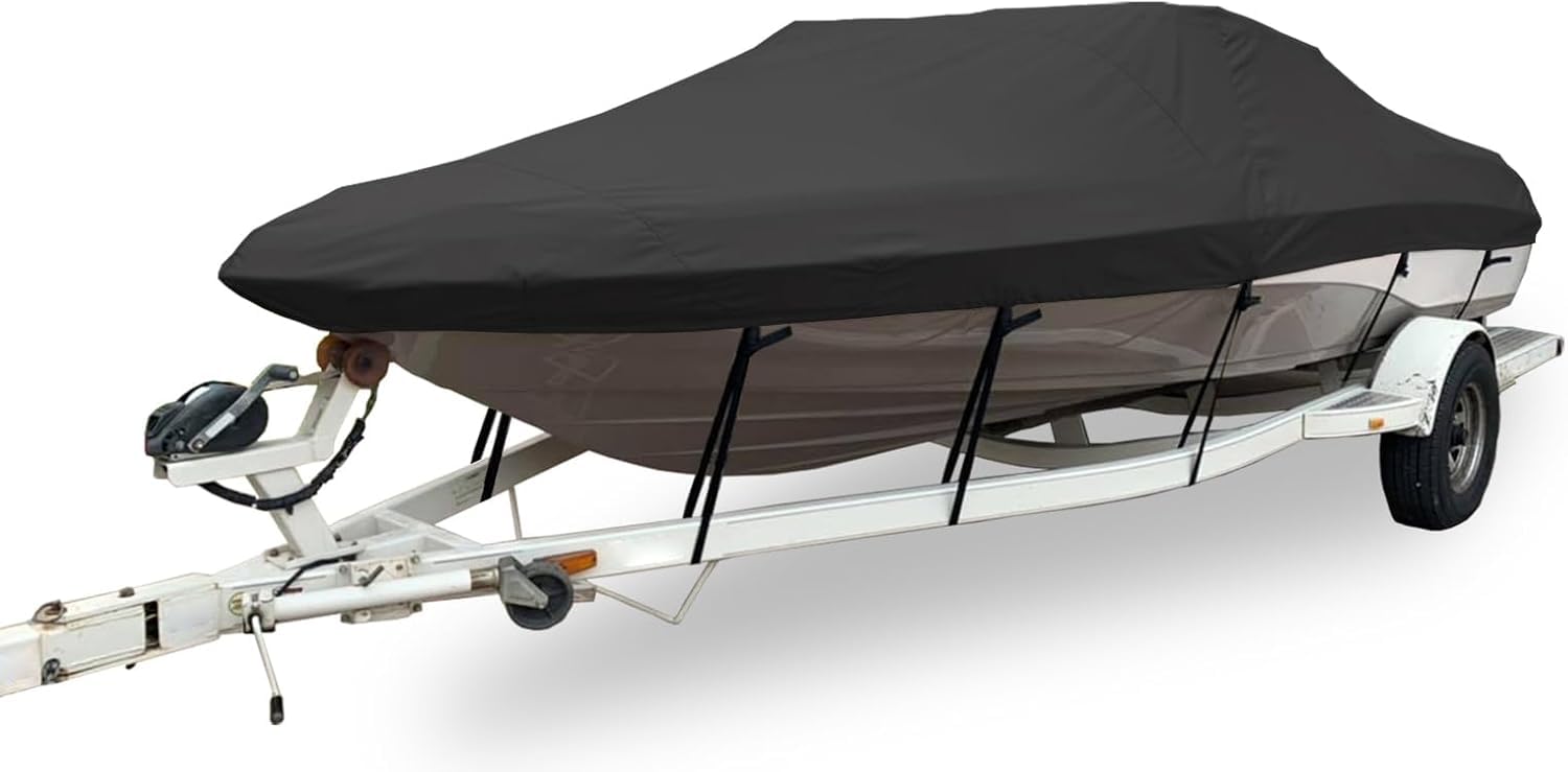 Pokrowiec na łódź Heavy Duty 420D Pokrowiec na łódź przyczepową Ochrona na każdą pogodę na zewnątrz dla łodzi V-Hulls Pro Bass(12'~14'x68)
