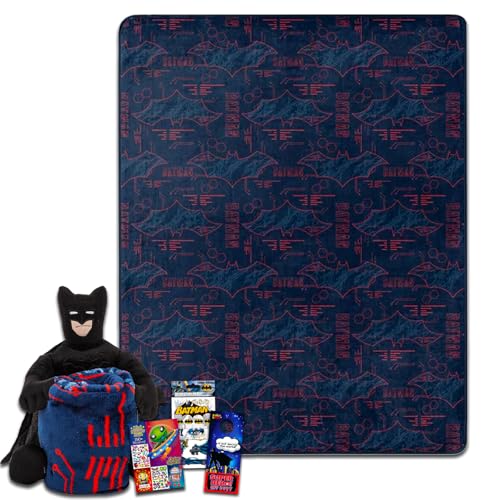 Image of Batman Bedding Set Toddler Bed - Bundle with Batman Plushie, Throw Blanket, Plus Stickers, Activity Book, and More | Blanket Set for Boys