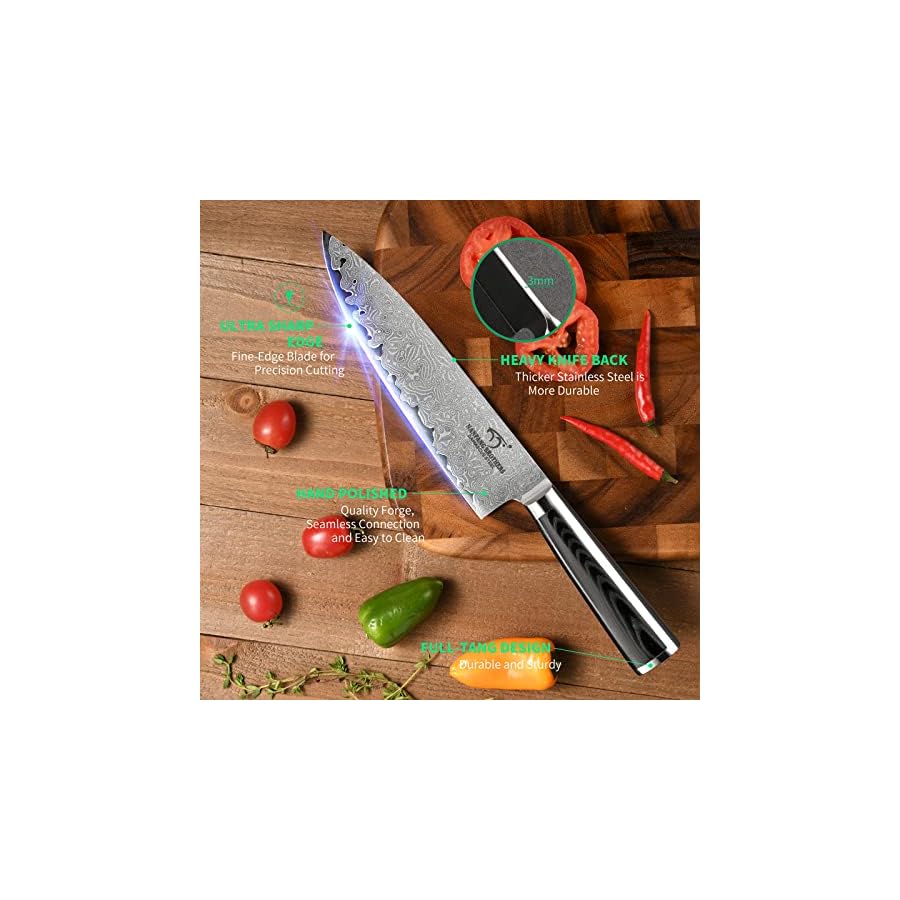 NANFANG BROTHERS Knife Set, 7 Pieces Damascus Kitchen Knife Set with Block, ABS Ergonomic Handle for Chef Knife Set, Kitchen Shears, Knife Block Set for Chopping, Slicing & Cutting