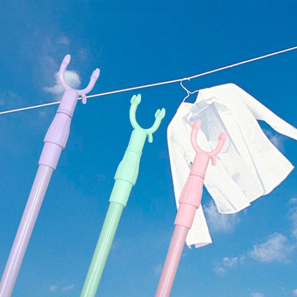 Horoper Stretchable Clothes Fork Plastic Telescopic Pole Clothes Fork Drying Pole Supporting Clothes Pole Balcony Drying Pole Household Clothes Pole (Color Random) (Blue)
