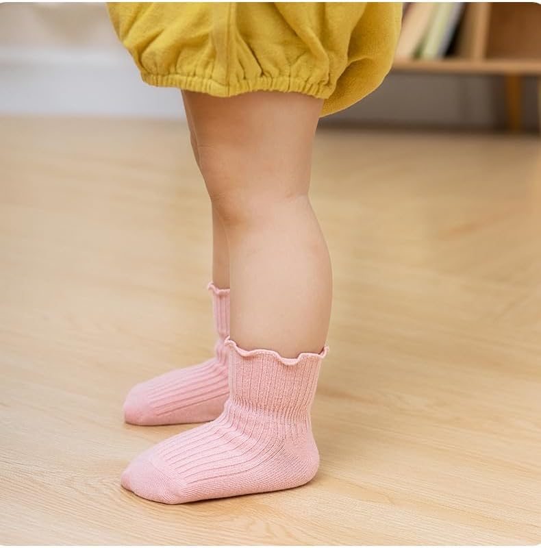 Miniatura 6 de Calcetines antideslizantes para bebés y niños pequeños, calcetines de tobillo antideslizantes para niñas pequeñas, con volantes, 6 pares