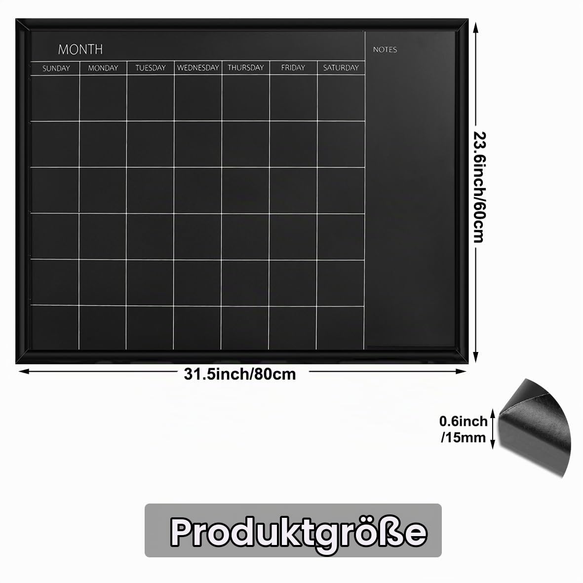 Okydody Kalendertafel Monatskalender, 60 x 80 cm schwarzer Rahmen, Magnetische Kreidetafel für Planung/Schulplan/Memo, Hängetafel für Büro, Schule und Zuhause (YLHB-BK-6080).DE