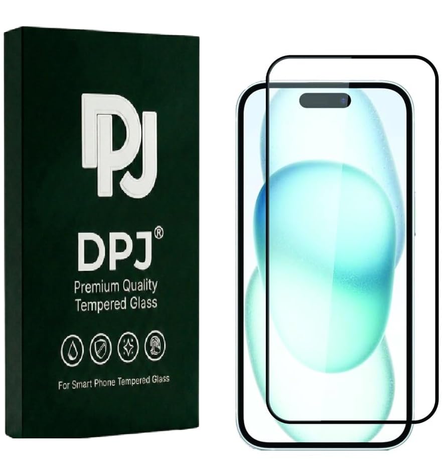 Image of DPJ Tempered Glass for iPhone 15 & iPhone 16 (6.1 Inch) With Installation Kit | Military-Grade Screen Protector | Edge to Edge Coverage |9H Hardness |Bubble-Free | Case Friendly | Pack of 1