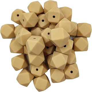 50pcs Oatmeal Color 14mm Silicone Hexagon Pearl Beads Silicone Geometry Spacer Beads for DIY Beading Mom Jewelry Necklace Making