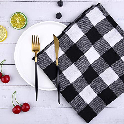 Aneco 6 Pack 18 X 18 Inch Checkered Plaid Dinner Napkin Plaid 100% Cotton Cocktail For Everyday Place Setting Decoration, Family Dinners, Festival, Party Use, Black And White #TOP2