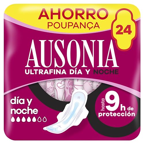 Ausonia Compresas Ultrafina Día & Noche Con Alas, 24 unidades, Para Un Flujo Muy Abundante, Hasta 9 Horas De Protección
