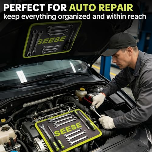 Image of Flexible Magnetic Tool Mat: Features 23 Powerful Magnets for Holding Tools & Metal Parts - Perfect for Car Repair, Mechanics, Automotive Shops and DIYers (104 x 320mm)