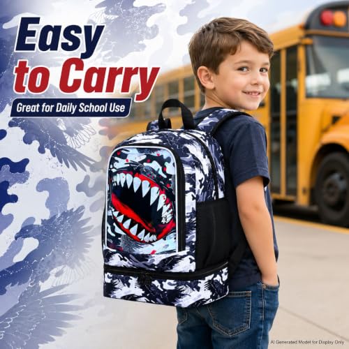 Image of 2 In 1 Shark Backpack for Boys, 17 inch Kids Bookbag with Lunch Box, School Backpacks for Elementary Preschool Kindergarten (Black)