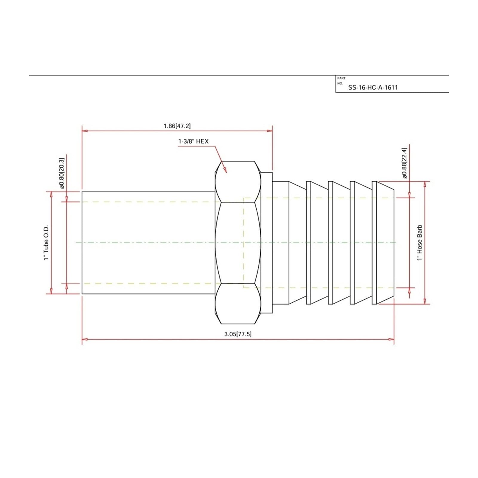 Conector de manguera de acero inoxidable SS-16-HC-A-1611 Original