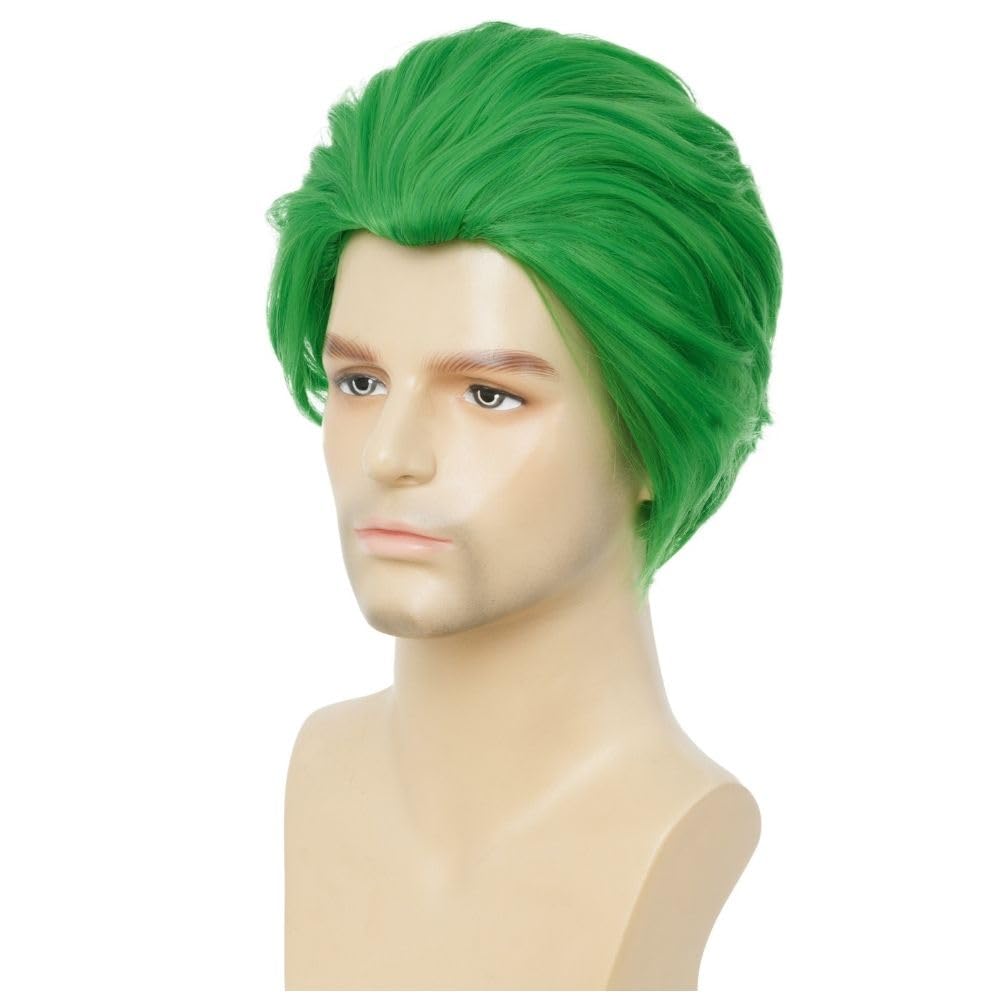 Salaibs Green Wigs for Men Short Straight Fluffy Anime Hair Wig Cosplay Halloween Wig - Image 3