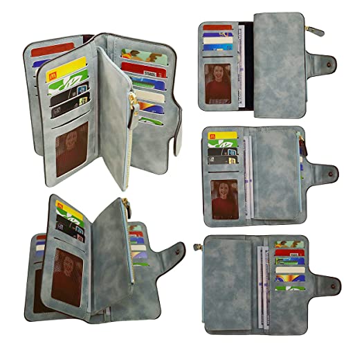 Image of Womens Long Leather Wallet, RFID Blocking Leather Pocket Wallet Ladies Mini Purse with ID Window