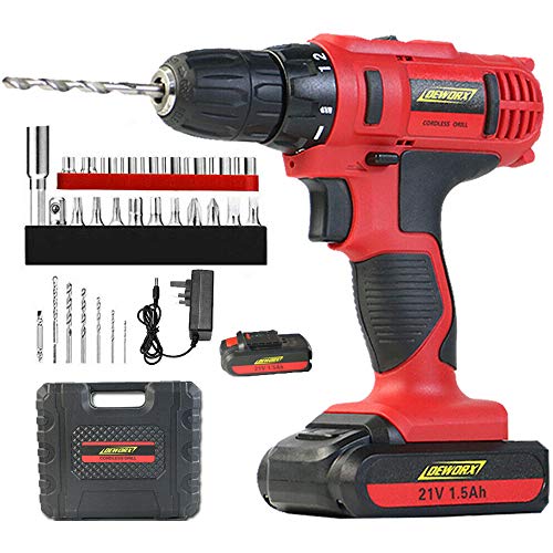 Akku-Bohrschrauber 29-teiliger Akkuschrauber 21V Lithium-Ionen Elektroschrauber Schraubendreher Zubehörsatz LED Arbeitslicht Schnellwechselbatterie 2 x 1.5 Ah Li-Ion Akkus 1 Akku-Bohrschrauber 29-teiliger Akkuschrauber 21V Lithium-Ionen Elektroschrauber Schraubendreher Zubehörsatz LED Arbeitslicht Schnellwechselbatterie 2 x 1.5 Ah Li-Ion Akkus