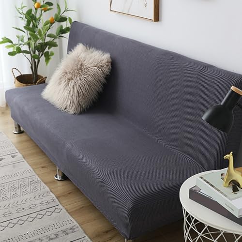 Pink Palm Funda elástica para sofá cama sin brazos de 2/3 plazas, funda plegable completa para futón sin reposabrazos, sofá elástica con parte inferior elástica, protector de muebles (D-gris A, L: 195