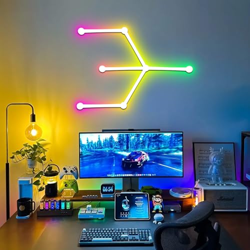 Phylosal Smart WiFi LED Wall Lights, 16M+ Color Dimmable Gaming Light Works with Alexa and Google Assistant, Music Sync, DIY and Timer Feature, RGB Light Bars for Gaming Room, Bedroom (6 Pcs,White)