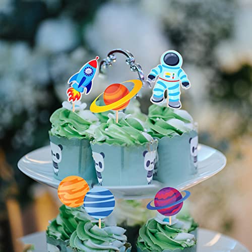 Image of Party Propz Space Theme Cutouts Cake Toppers for Cake Decoration - 24 Pcs, Astronaut,Space,Planet Theme Cake Decoration for Boys, Space Theme Birthday Decoration Kit
