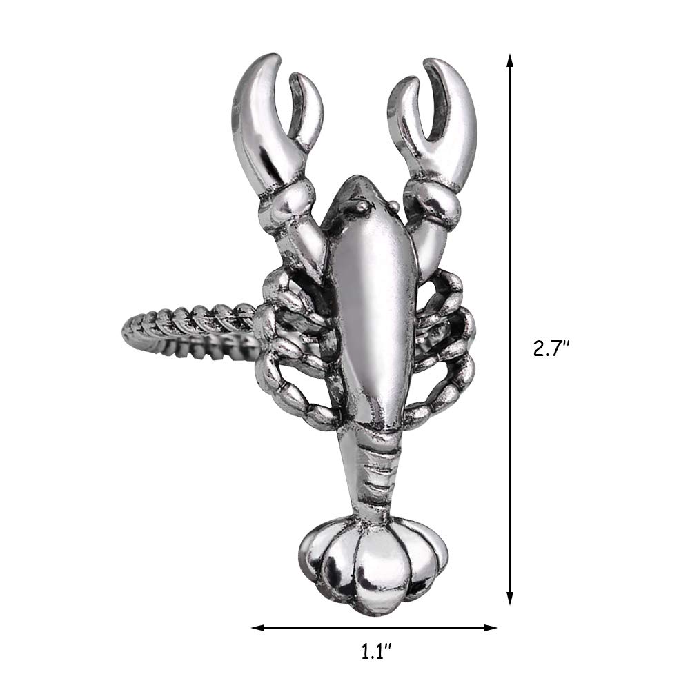 QTKJ Alloy Home Silver Lobster Napkin Ring Set of 6 Napkin Buckle for Christmas, Holidays, Wedding, Parties, Dinners Decor (Lobster, Silver)