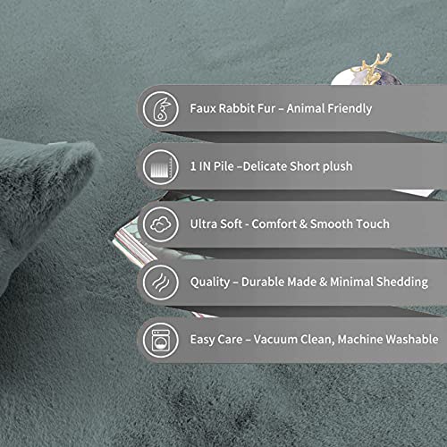 Image of Luxe Home Rabbit Fur Soild Bath Mat Super Soft, Anti-Slip, Washable, Rectangle, for Bathroom Door Mate, Bedroom Door Mats (Seige, 60x90 cm)