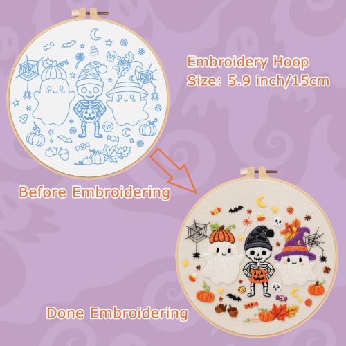 Image of Nuberlic Halloween Embroidery Kit for Beginners Adult