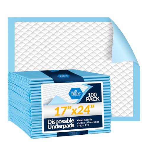 Image of Medpride Disposable Underpads 17'' x 24'' (100-Count) Incontinence Pads, Bed Covers, Puppy Training | Thick, Super Absorbent Protection for Kids, Adults, Elderly | Liquid, Urine, Accidents