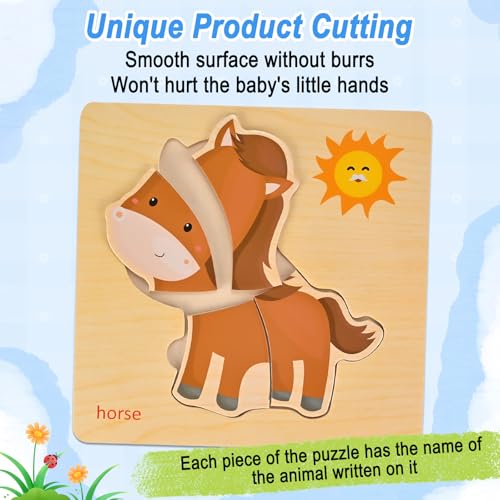 Image of 8pcs Wooden Puzzles for Toddlers 1-2-3-4, Farm Puzzles Ages 1-2-3-4 | Toddler Montessori Educational Jigsaw Toys, Preschool Puzzle Christmas Birthday Gift for Kids Girl Boy 1-4 Year Old