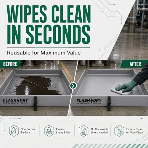 Image of FLASHDRY Portable Spill Containment Berm, Folding Duck Pond 4' x 4', Reusable Oil, Fuel & Chemical Spill Containment Tray, UV-Resistant PVC, Heavy-Duty, Quick & Easy Setup, Garage & Industrial Use