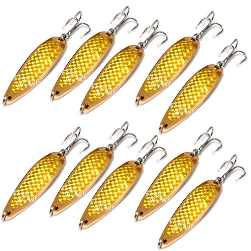 10pcs 2oz 6inch Fishing Spoon with Treble Hook Casting Fish Jig Gold Tape - Fish WOW!