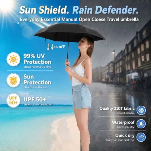 Image of BAODINI Travel Mini Umbrella for Purse with Case-Small Compact UV Umbrella Protection Sun-Lightweight Tiny Pocket Umbrella with Case for Women, Girls