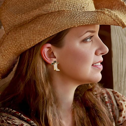 Western Boots Earrings - Cowgirl Cowboy Enamel Hat Bohemian Rodeo Boot Country Clip On Earrings, Fashion Statement Jewelry for Women2