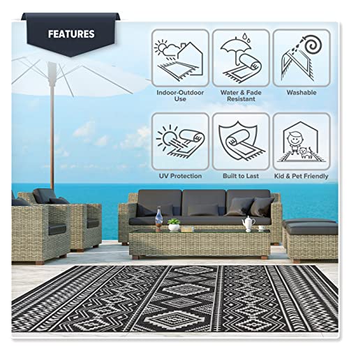 Beverly Rug Waikiki Boho Indoor Outdoor Rug 2X7, Washable Outside Carpet For Patio, Deck, Porch, Bohemian Runner Rug, Farmhouse Rugs, Aztec Tribal Rug, Black And White #TOP5
