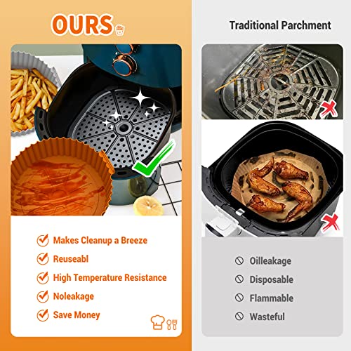 2 Pcs Air Fryer Silicone Liners - Znben Reusable Air Fryer Silicone Pot Easy Cleaning 8 Inch Silicone Oven Round Basket 3-5 Qt Air Fryer Baking Tray For Microwave Oven Refrigerator (Grey Brown) #TOP3