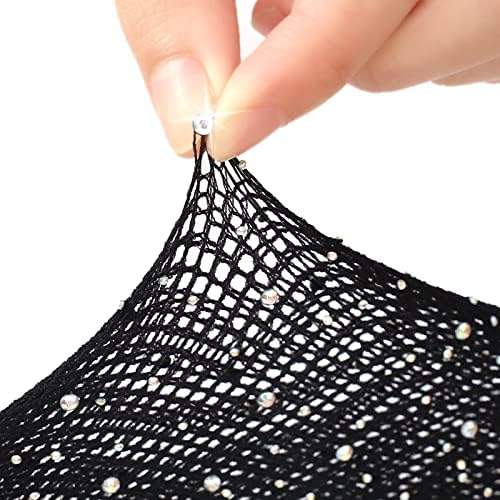 MANZI Woman Fishnet Tights, Sparkly Rhinestones and Diamond Mesh Stockings, Glitter Tights for Women 2 Pairs