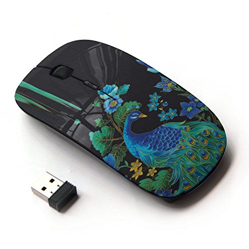 KawaiiMouse [ Optical 2.4G Wireless Mouse ] Peacock Bird Floral Rye Feathers Blue