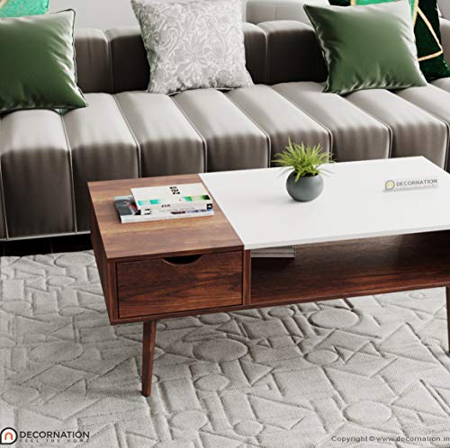 DecorNation Tyla Solid Wooden Coffee Table with Drawer Storage and Shelf - Centre Piece for Living Room, Hall, Bedroom, Office Furniture (42 x 20 x 16 in, Brown) - Image 4
