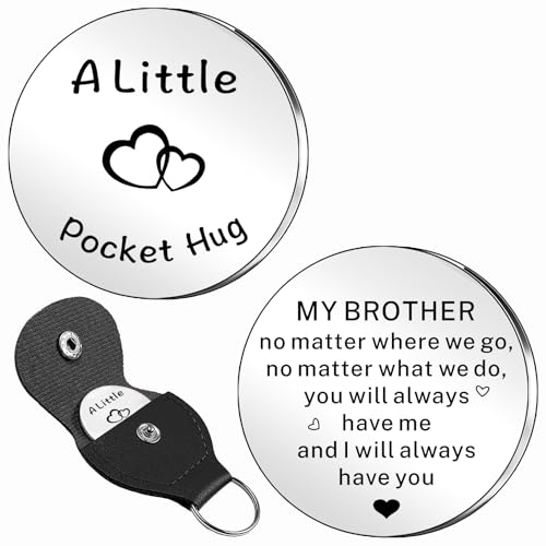 JMIMO Brother Gifts Pocket Hug Token for Brother Christmas Birthday Gifts Keyring with Leather Case