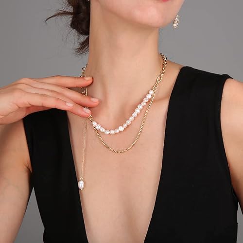 Layered Necklaces For Women Pearl Necklaces For Women Fashion Necklace Trendy Choker Chain Necklace（N3-08-2） #TOP5