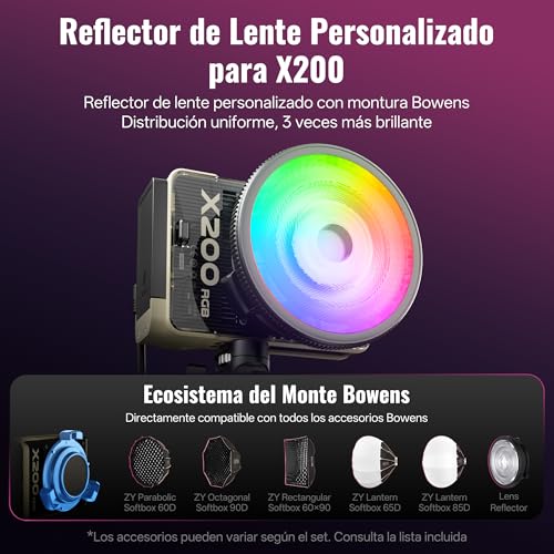 Image of ZHIYUN MOLUS X200 RGB Combo 200W Video Light [Official] Handheld Professional Photography Lighting Portable Continuous Output Lighting Bowens Mount 2500K~10000K CRI≥95 TLCI≥97 Only 830g （No Battery）