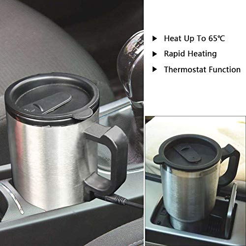 Image of 12V Car Heating Cup, 450ml Stainless Steel Travel Electric Coffee Mug, Insulated Heated Preservation Mug with Car Heated Function